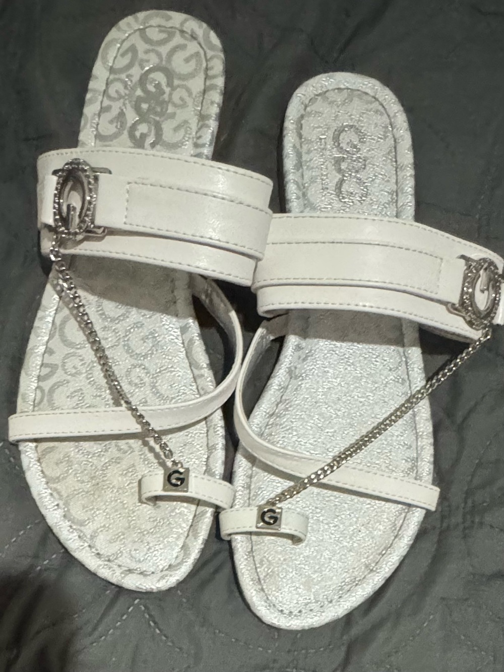 GBG Los Angeles Women's Slip-On Sandals with Silver Chain Detail